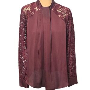 Worthington‎ Blouse Womens L Purple Dark Fairy Whimsigoth Lace Sleeves Vamp Top